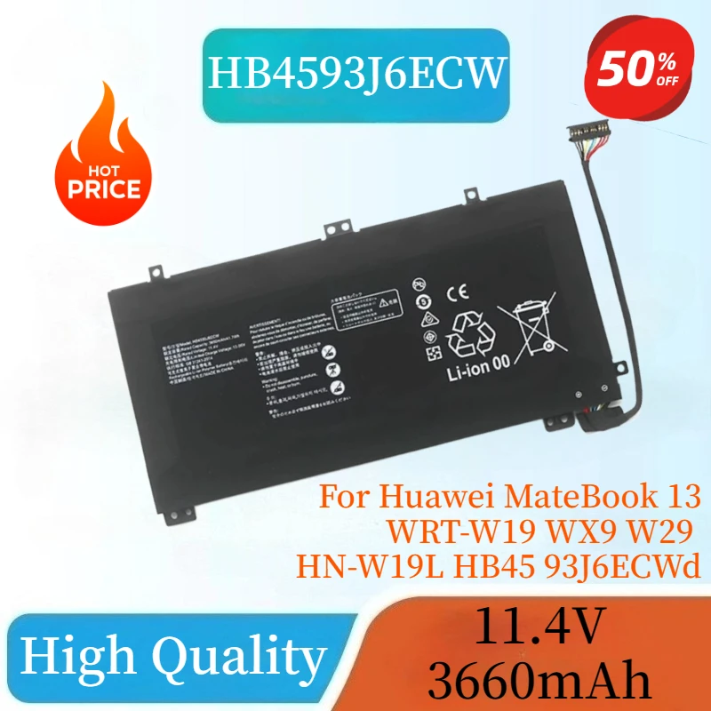 

High Quality New HB4593J6ECW Laptop Battery for Huawei WRT-W09 WRT-WX9 WRT-W19 WRT-W19L WRT-W29 WRT-W29L HN-W19L WRTB-WFE9