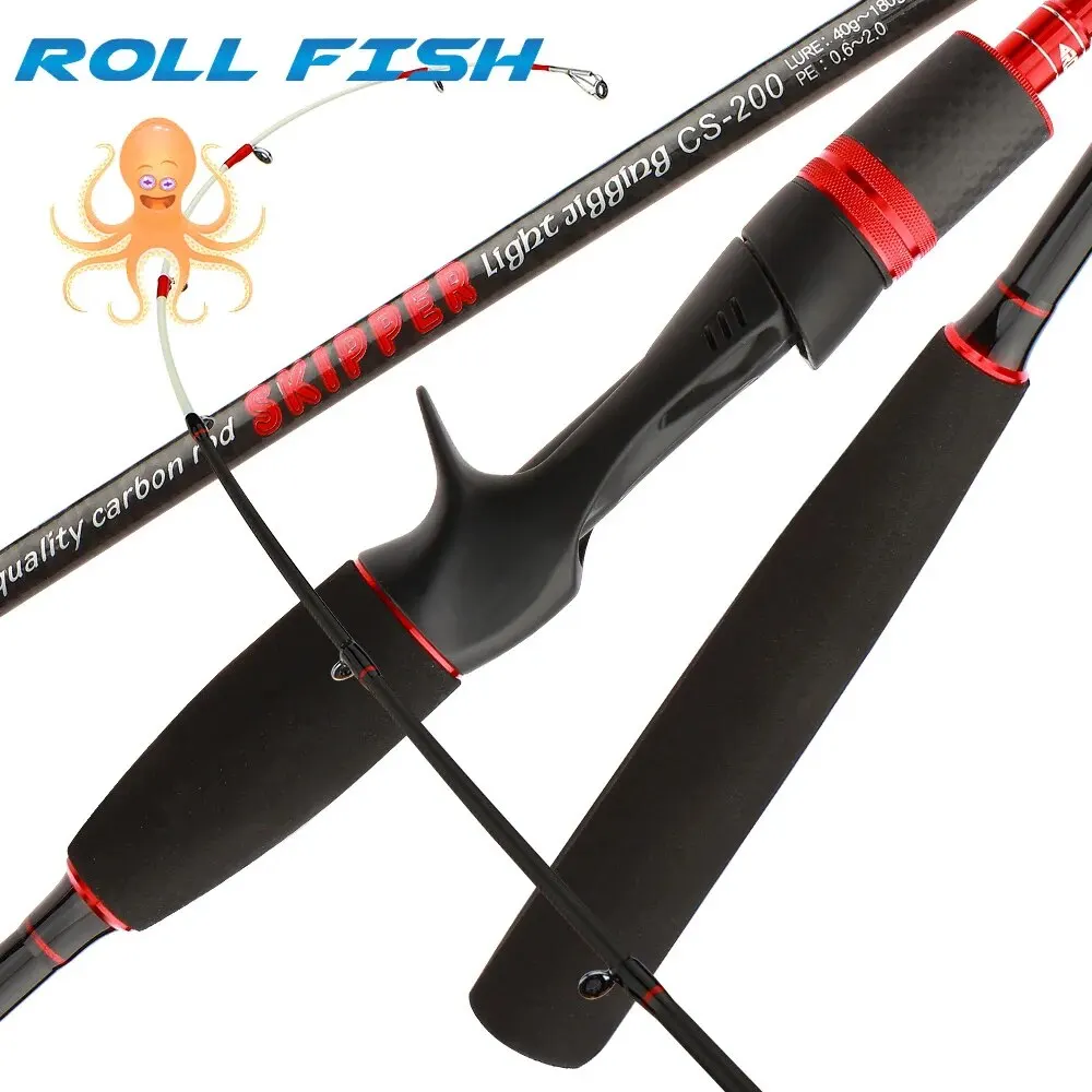 ROLLFISH Solid Tip Octopus Squid Cuttle Carbon Fiber Casting Fishing Rod Saltwater Boat Light Jigging Rod Action 8:2 WT130g 2M