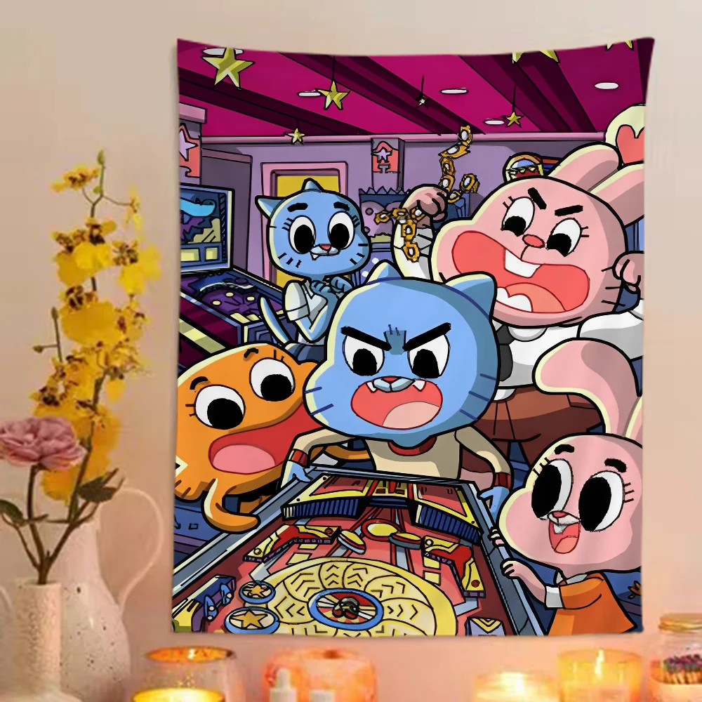 The Amazing Funny W-world Of Gumball Tapestry อะนิเมะ Tapestry Hippie ดอกไม้พรม Dorm Decor แขวนผนังตกแต่งบ้าน