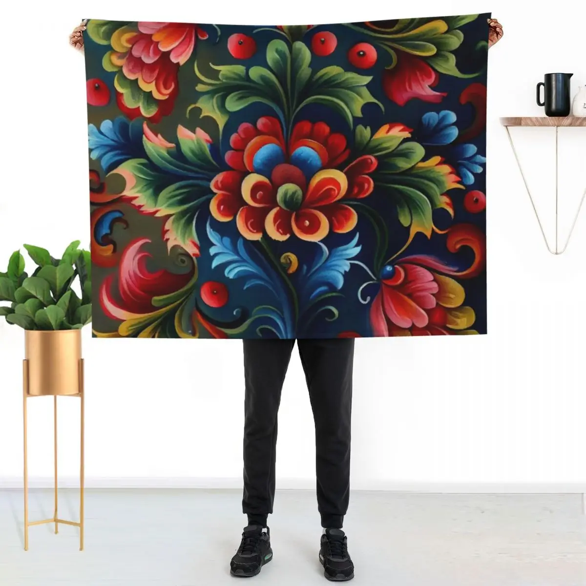 

Norwegian Rosemaling-Oil On Canvas #23 Throw Blanket All Season Lightweight Soft Blanket for Bed