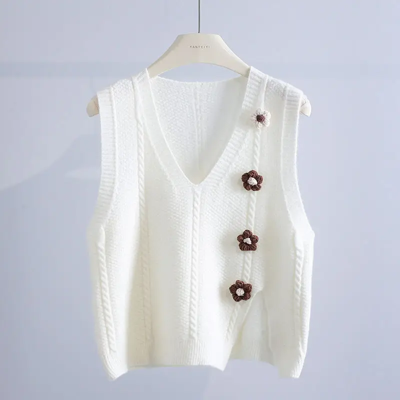 2023 New Sweater Vest White Sweater Vest Flower Sweater Vest Black Vest Winter Clothes Women Womens Clothing Kawaii Clothes Tops