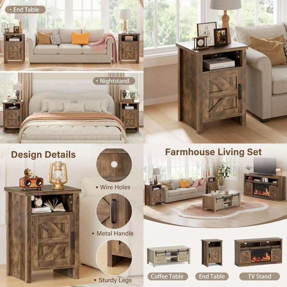 

Прикроватная тумбочка из дуба в деревенском стиле с дверцей-амбаром и полкой, идеально подходит для спальни или гостиной