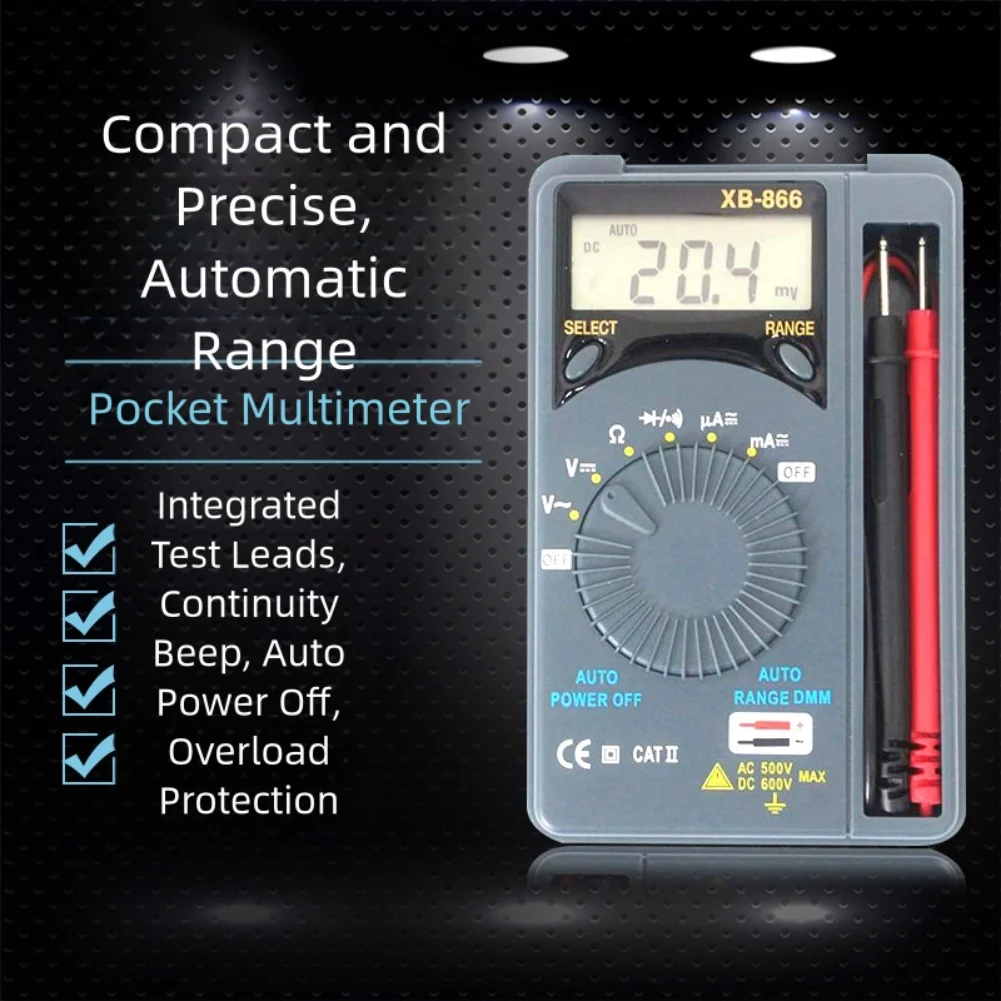 

XB866 Digital Multimeter Mini Auto-ranging LCD Voltage/Amperemeter AC/DC Portable Tester 1999 Counts