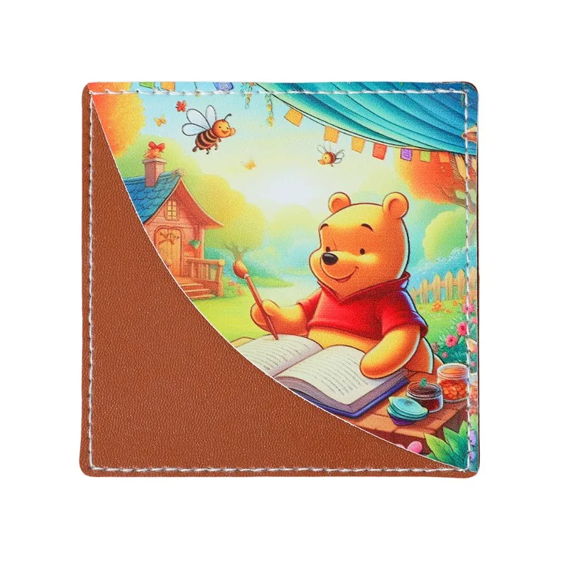 Cute Disney Pooh Bear Leather Bookmark Anime Action Figure Collectible Stationery Gift for Book Lover Student Anime Fans