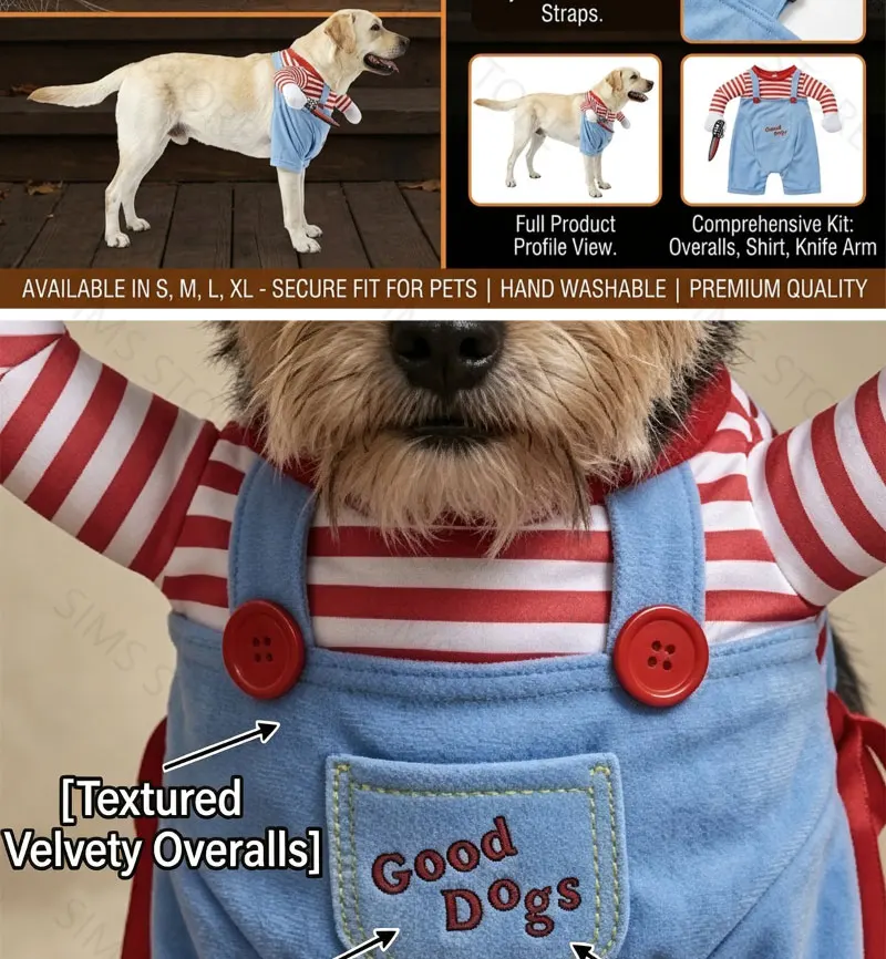 Heißer Verkauf Halloween Haustier-Cosplay-Kostüm Lustiges Gruseliges Outfit Horror-Stil Hunde-Verkleidungskleidung für Große Hunde Party-Bekleidung – Detail 6