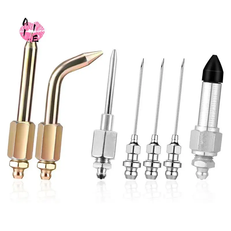 A11E-7Pcs Grease Accessory Kit, 3 Grease Nozzle 1 Needle Dispenser Rubber Tip Joint Nipple Straight Nozzle 1 Needle Elbow