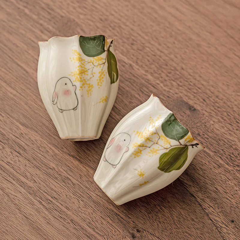 55ML Hand-painted moon rabbit ceramic teacup Master cup Kung fu tea set single cup tasting tea smelling cup