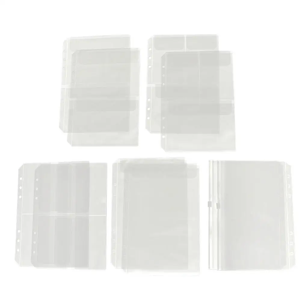 10 Pieces Binder Pocket 6 Holes Loose Leaf Bags Binder Zipper Folders Plastic Document Bags for Home Office Supplies