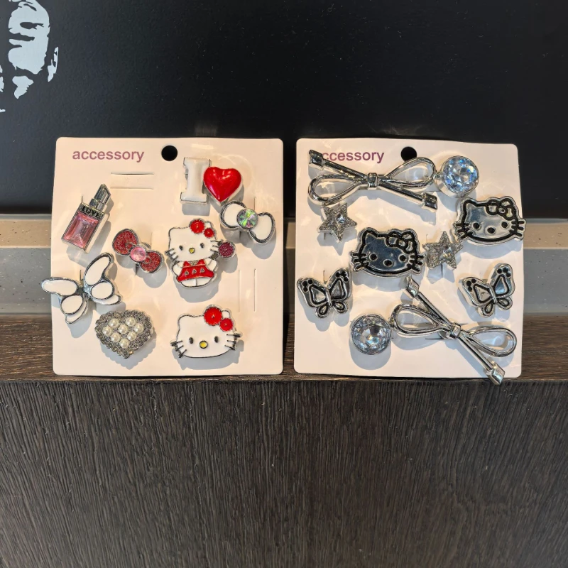 

New Hello Kitty Shoe Charms Set High End Detachable Diy Sparkling Diamond Bow Five Pointed Star Electroplated Charms