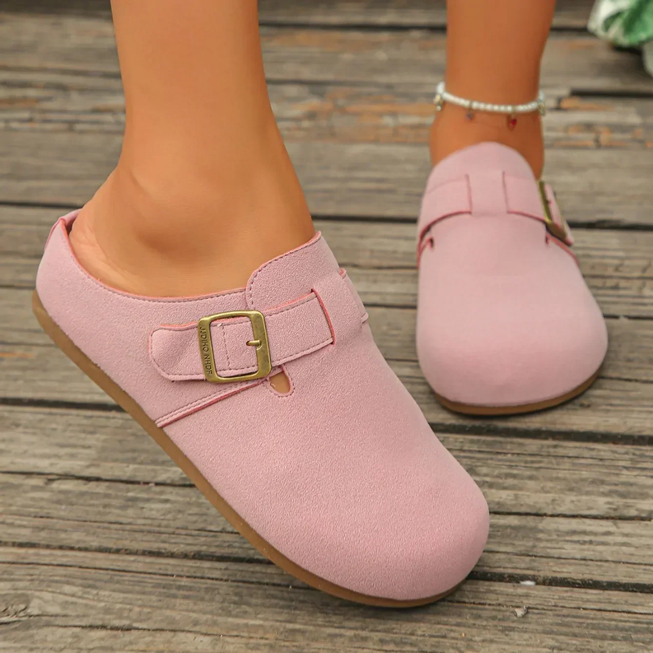 Modische Damen Wildleder-Mules Hausschuhe 2026 Damen Clogs mit Korksohle Sandalen mit Fußgewölbestütze Outdoor-Strand-Slides Hausschuhe für Damen – Detail 3
