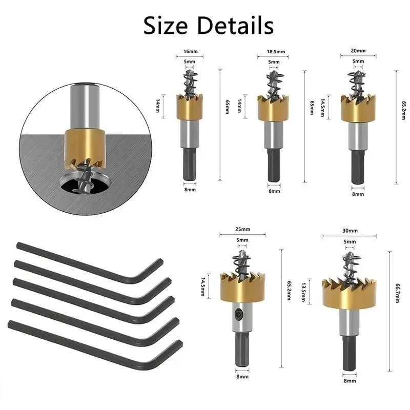 Hss Lochs äge Set Kit Titan beschichtete Bohrer Bohr krone für Metall legierung Edelstahl Holz schneidwerk zeug 5 Stück 16-30mm