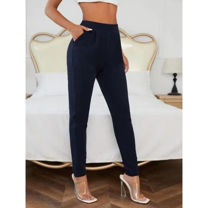 

Slim Fit Pants with Diagonal ket Pure Color Cross-Border Sle Nine-Piece Trouser Length Micro Stretch Tee Acetate Fiber