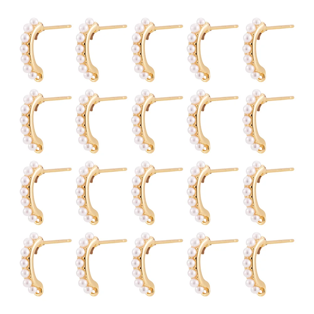 30pcs Brass Stud Earring Findings With ABS Plastic Imitation Pearl Beads for Women Earrings DIY Jewelry Making