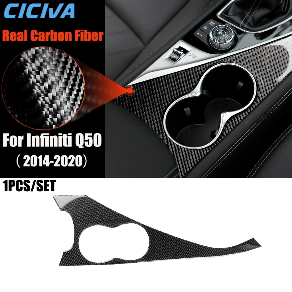 

Carbon Fiber Car Accessories Center Gear Shift Cup Holder Modified Interior Trim Cover Soft Sticker For Infiniti Q50 2014-2020