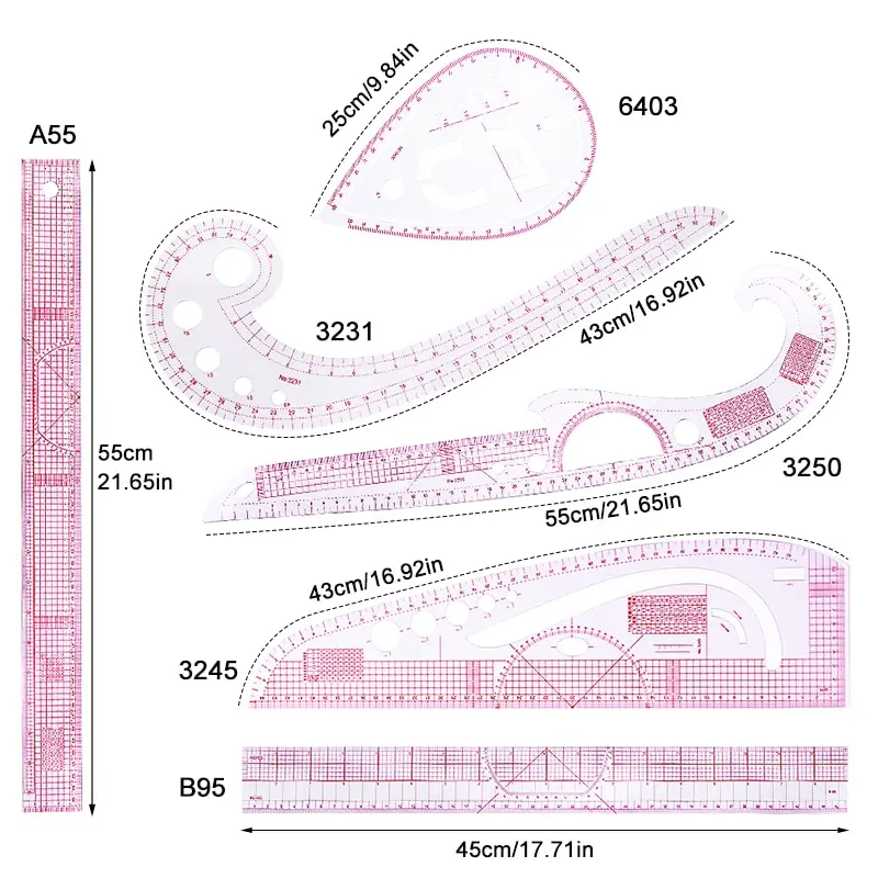 French Metric Curve Ruler Soft Grading Ruler Measure Tailor Ruler Drawing Template Sewing Accessories Clothing Pattern DIY Tool