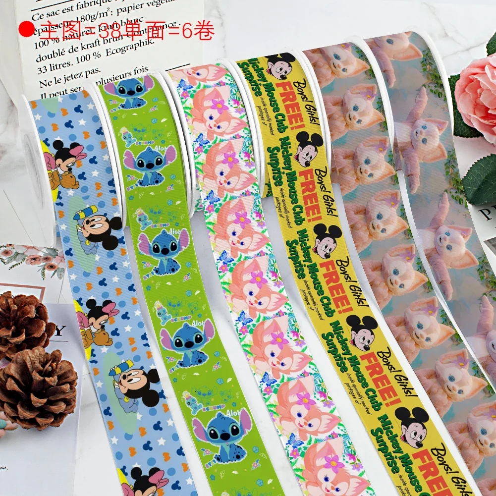 Disney Cute Stitch Linabell Grosgrain Satin Ribbon Custom For Cheer Bows Crafts Suppliers Cartoon Ribbons 10 Yards