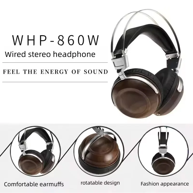

Wooden Headphones 50mm Monitoring HIFI Dynamic Wooden Earphone Over-the -Ear Bass Stereo Studio Audio Monitoring Metal Headset