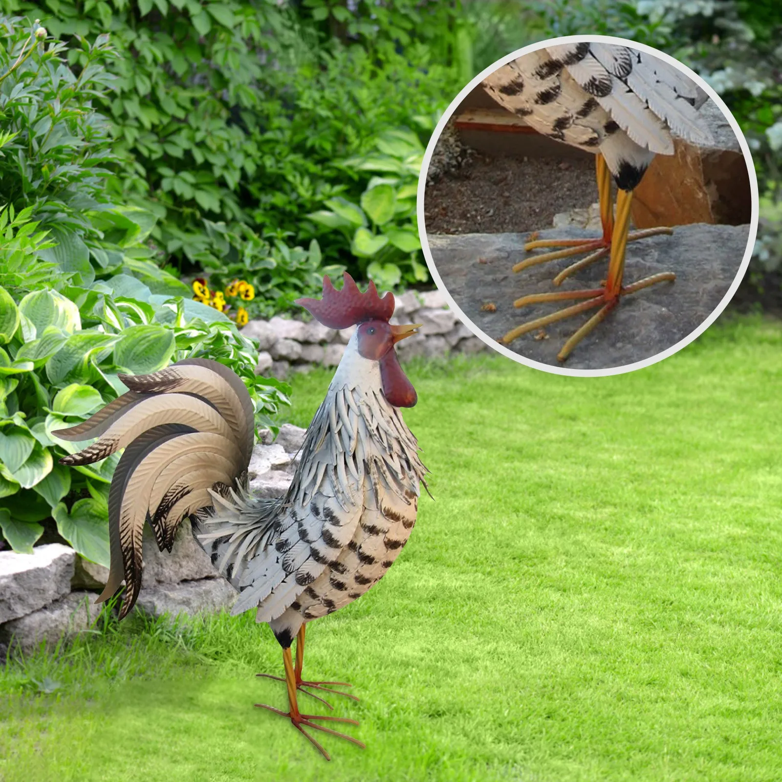 3D Rooster Garden Sculptures Realistic Acrylic Yard Art Decorations Standing Animal Ornament Rooster Floor Horticultural Placard