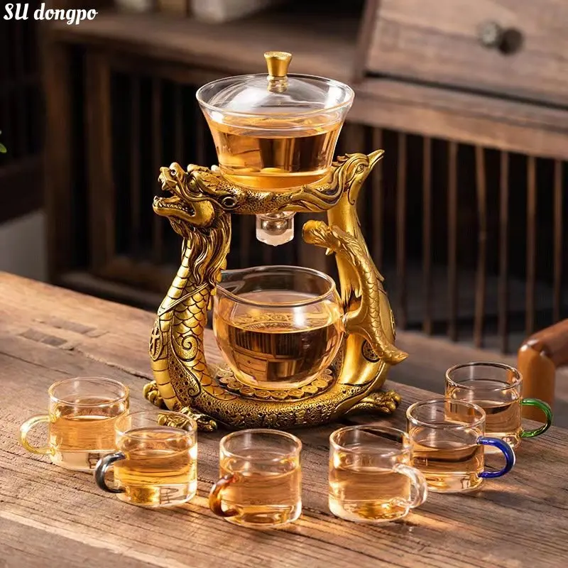 

Dragon Phoenix Glass Lazy Man Automatic Tea Set Tea Cup Set Household Magnetic Suction Teapot Light Luxury Chinese Tea Set