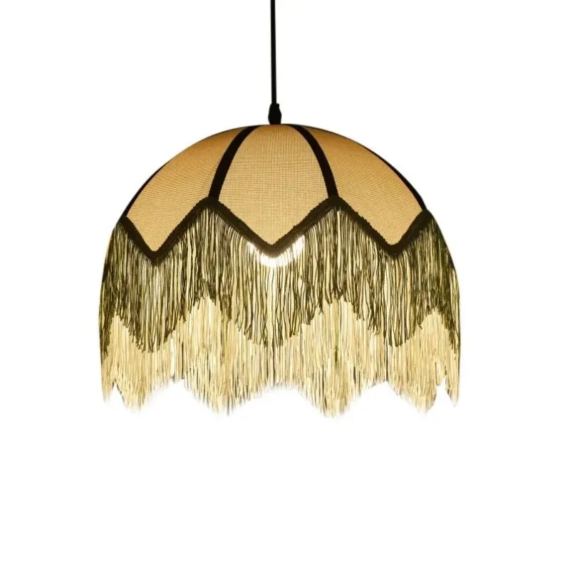 

New French Retro Style Bedroom Fabric Woven Chandelier Designer American Living Room Master Bedroom Dining Table Pendant Lamps