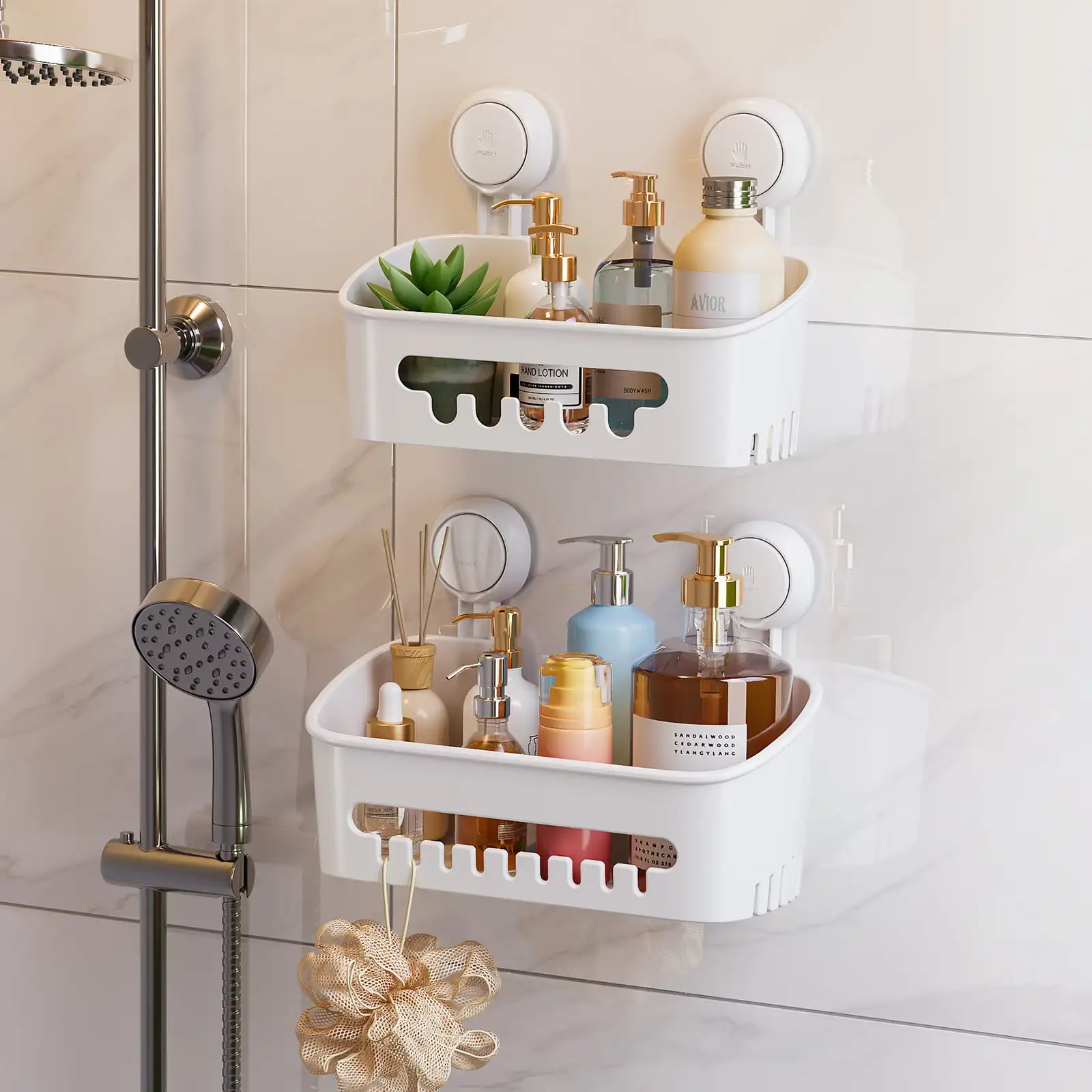 

TAILI No-Drill Bathroom Suction Storage Box, Powerful Suction Cup Storage Rack Hanging Rack Bathroom Organizer Hang On The Wall