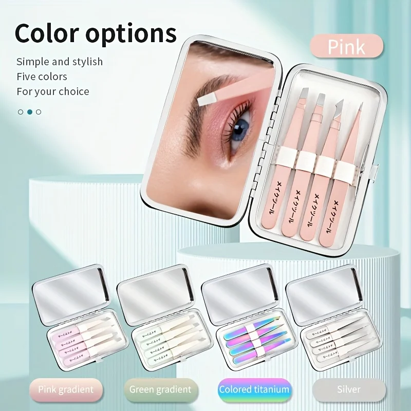 Ensemble de pinces à sourcils 4 en 1 en acier inoxydable, outil de pincettes pour maquillage de beauté, coupe de barbe et de cils