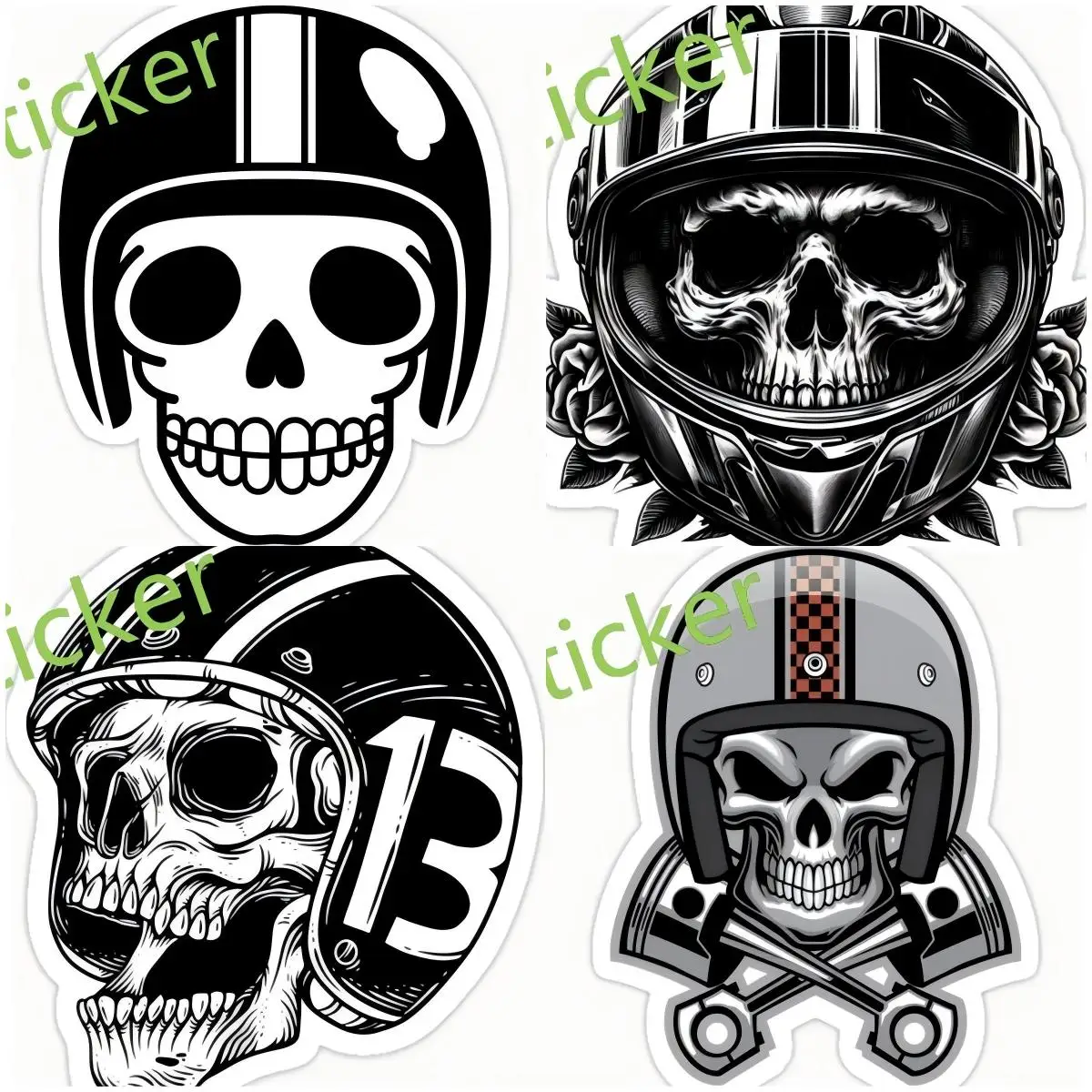 

Skull Helmet Car Stickers Sunscreen Personality Decals Scratch-Proof Cute Laptop Laptop Decor