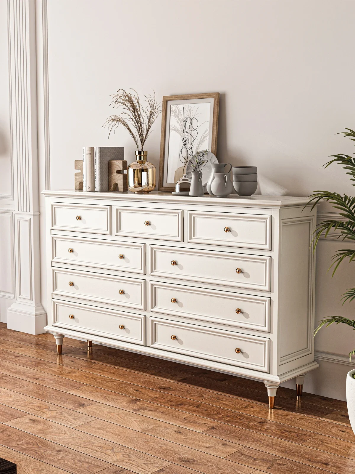 solid wood chest bedroom modern simple living room nine chest chest bedside locker white French bucket kitchen against the wall