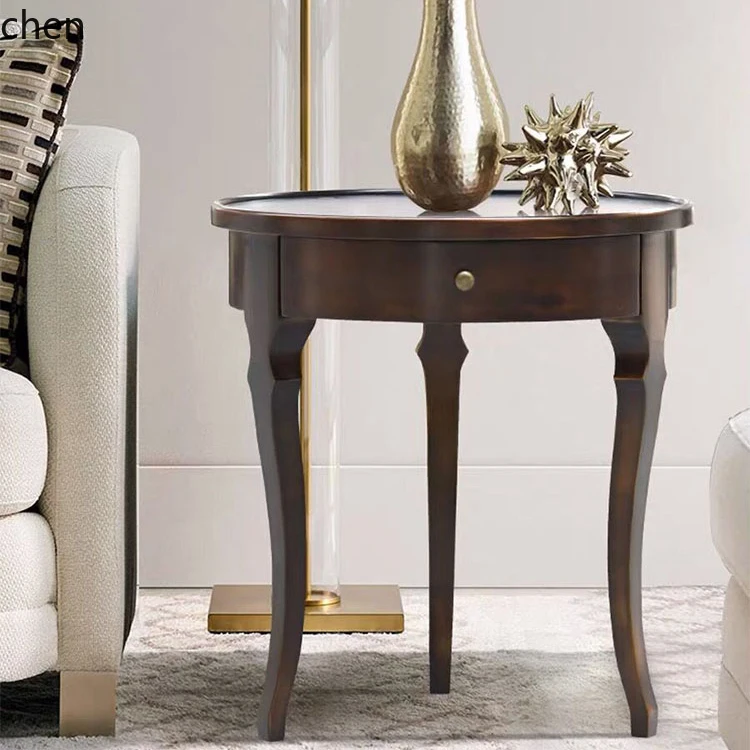

QZT solid wood round small coffee table living room sofa wooden craft side table