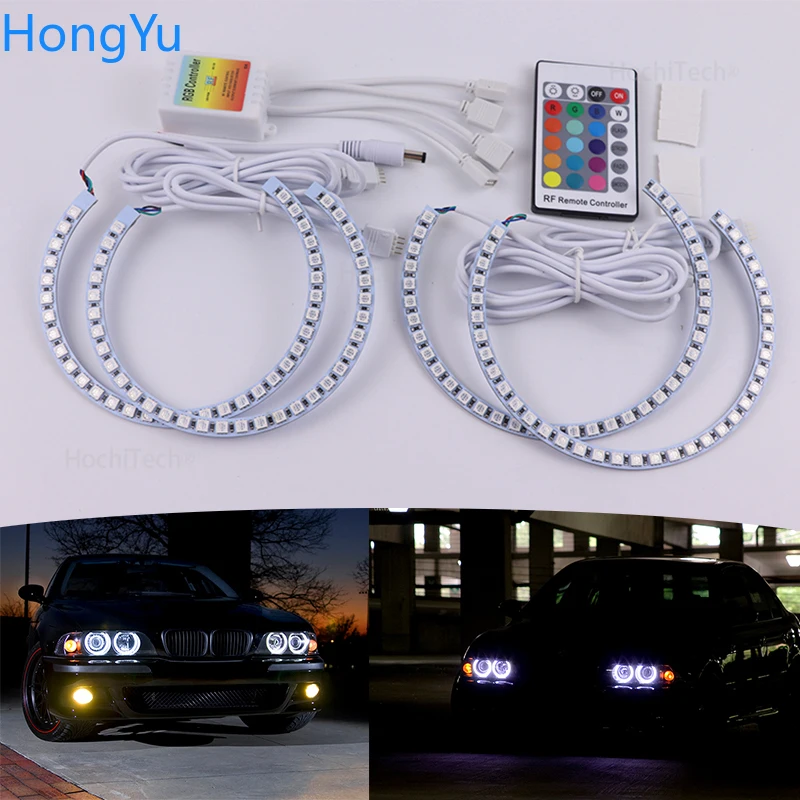 

Разноцветные светодиодные лампы RGB, ранцевые глаза ангела, Радиочастотный пульт дистанционного управления для BMW 5 серии E39 OEM 2001 2002 2003