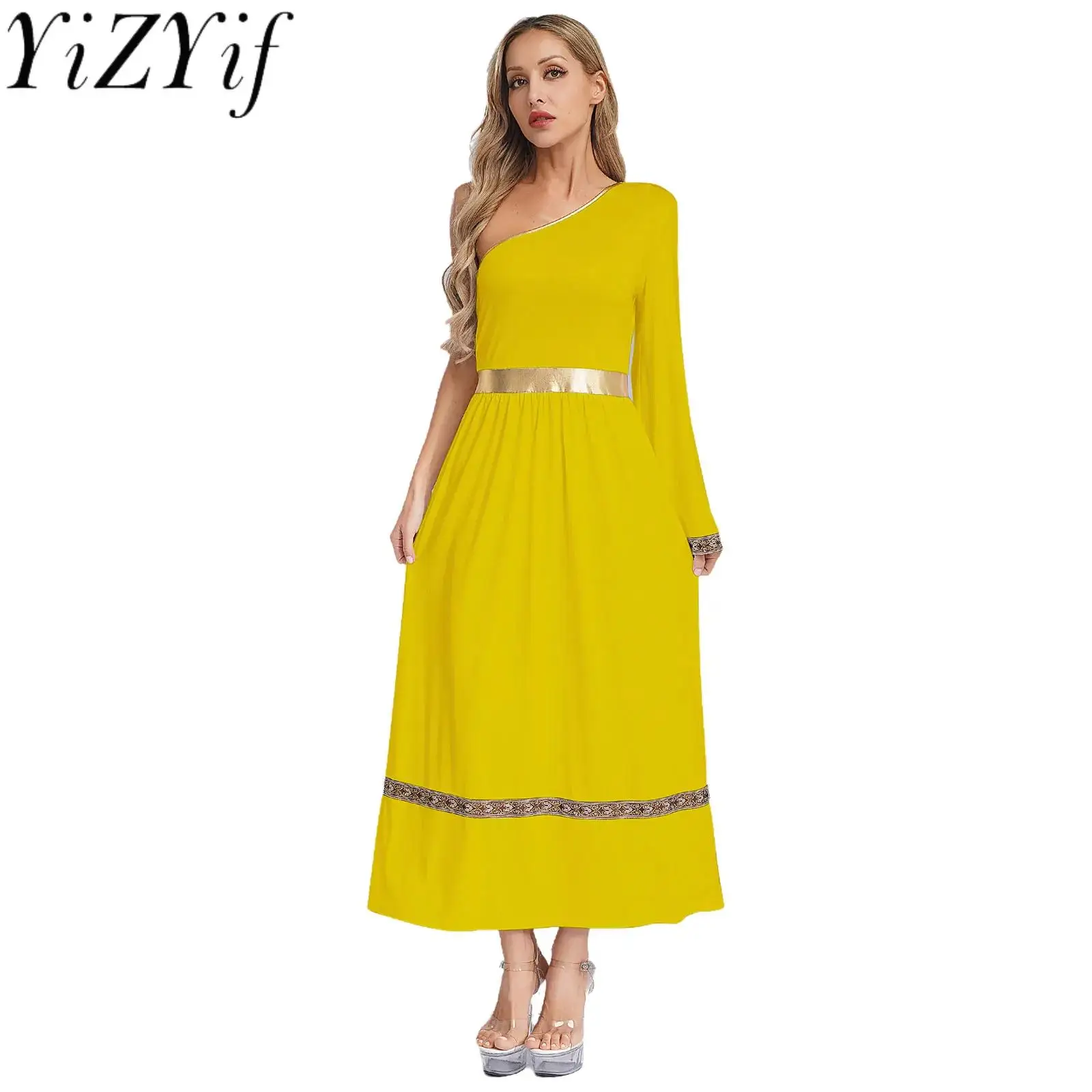 

Women Halloween Ancient Greek Rome Princess Grecian Egyptian Queen Robe Dress with Brocade Belt for Party Carnival Fancy Dress