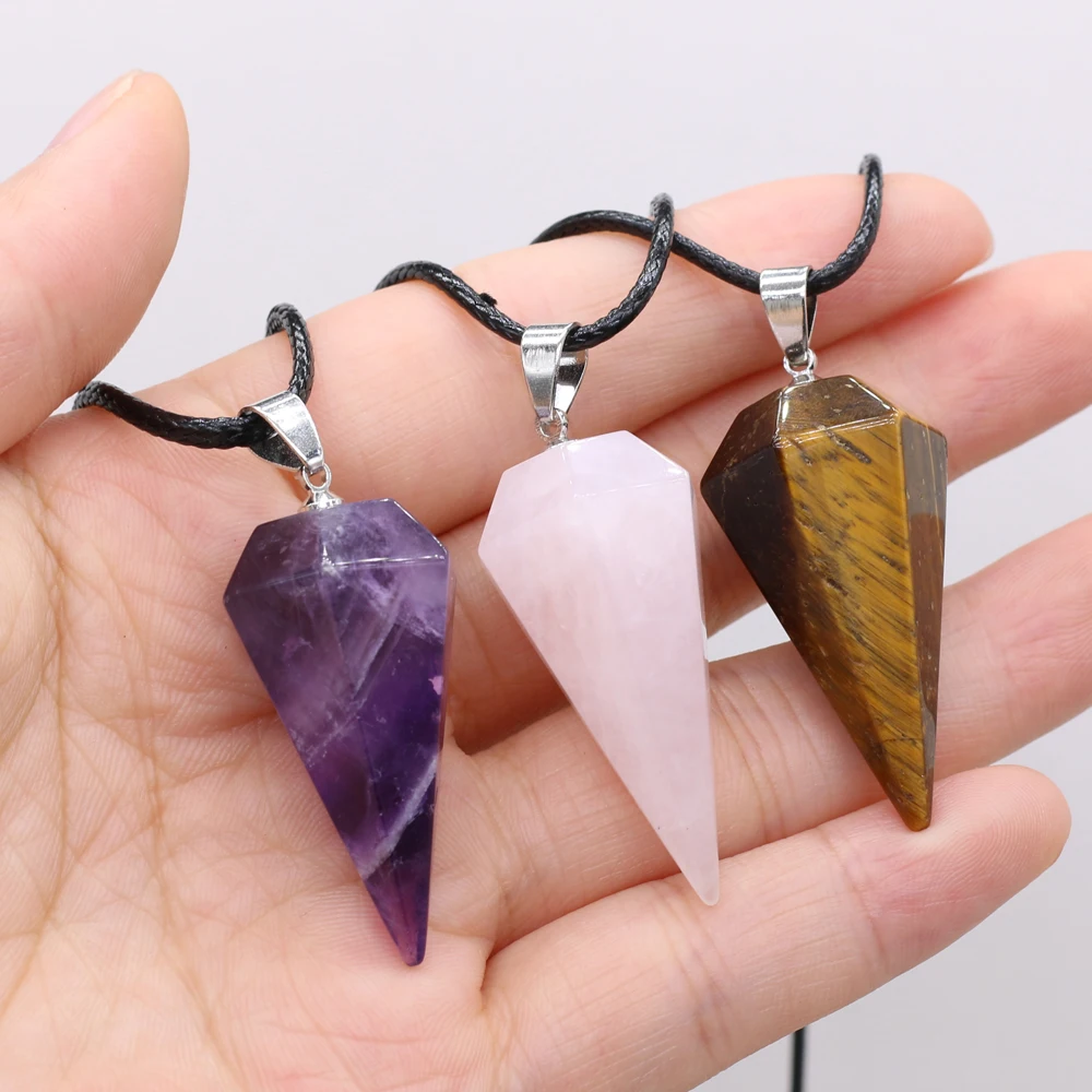 Péndulo curativo de amatistas de piedra Natural, Gema Reiki Heal para Cono de adivinación, amuleto de cristal colgante, collar de joyería para mujer