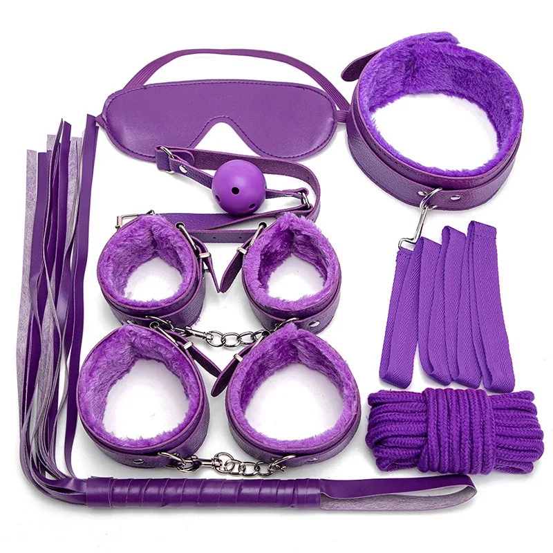 Ensemble de jouets sexuels BDSM pour femmes, menottes de bondage, fouet sexuel, bâillon buccal, jeux pour adultes, 7 pièces