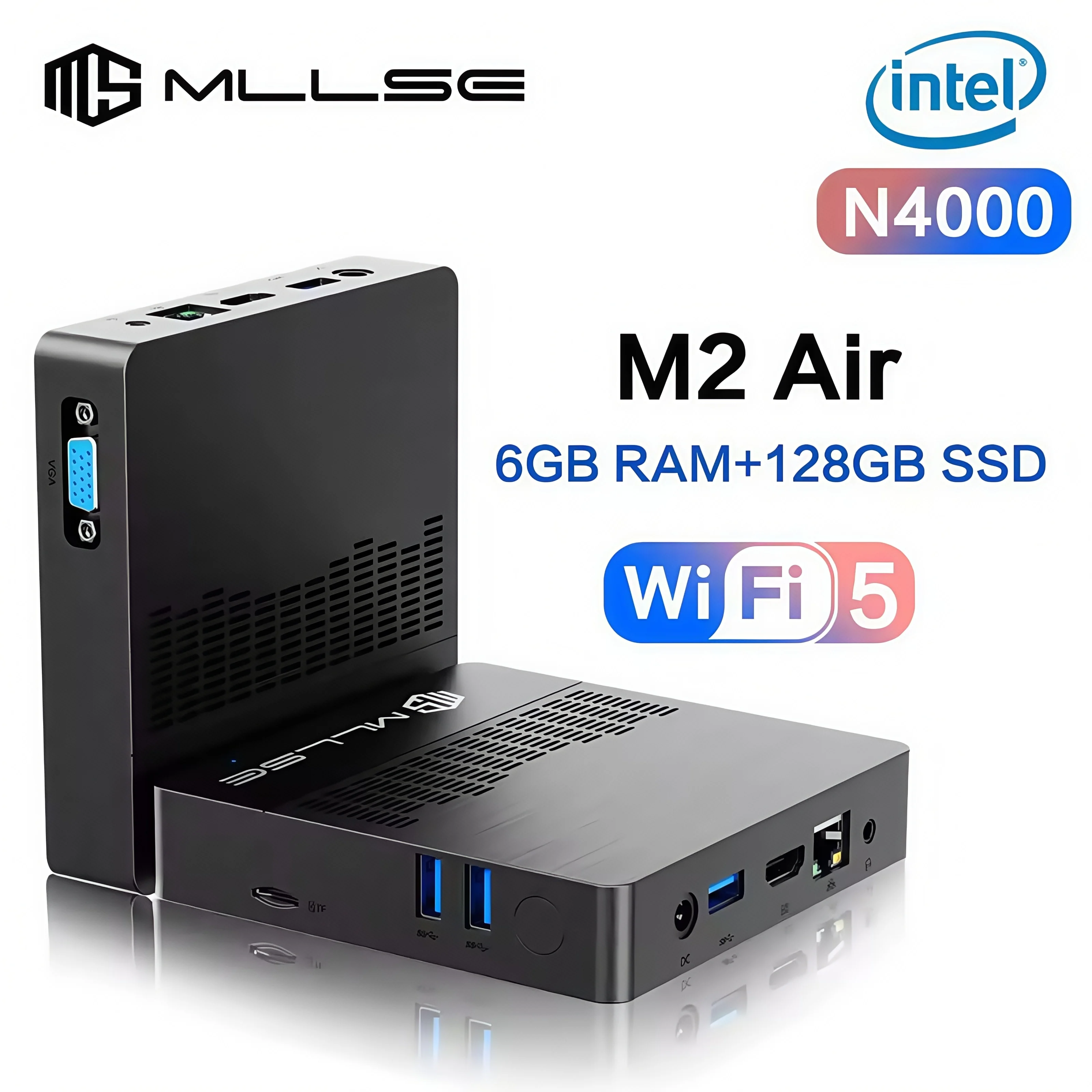 MLLSE M2 Air Mini PC Intel Celeron N4000 Window11 6 GB RAM 128 GB ROM WiFi 5 BT 4.2