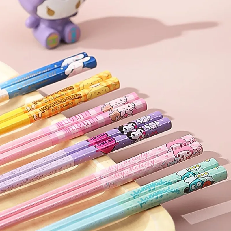 2 Pair Sanrio Cinnamoroll Mymelody Cartoon Natural Bamboo Chopsticks Reusable Traditional Wooden Chopsticks Sushi Kitchen Tool