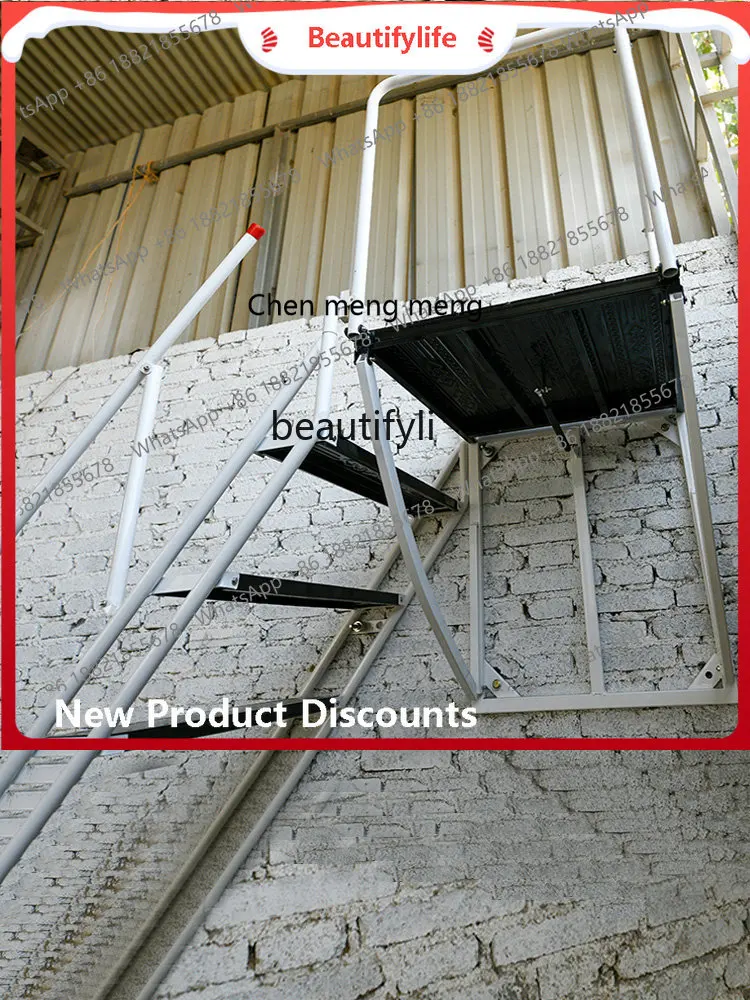scn8617 yj Household Wall-Mounted Folding Stair Outdoor Storage Ladder Thickened Carbon Steel Stairs Invisible Ladder
