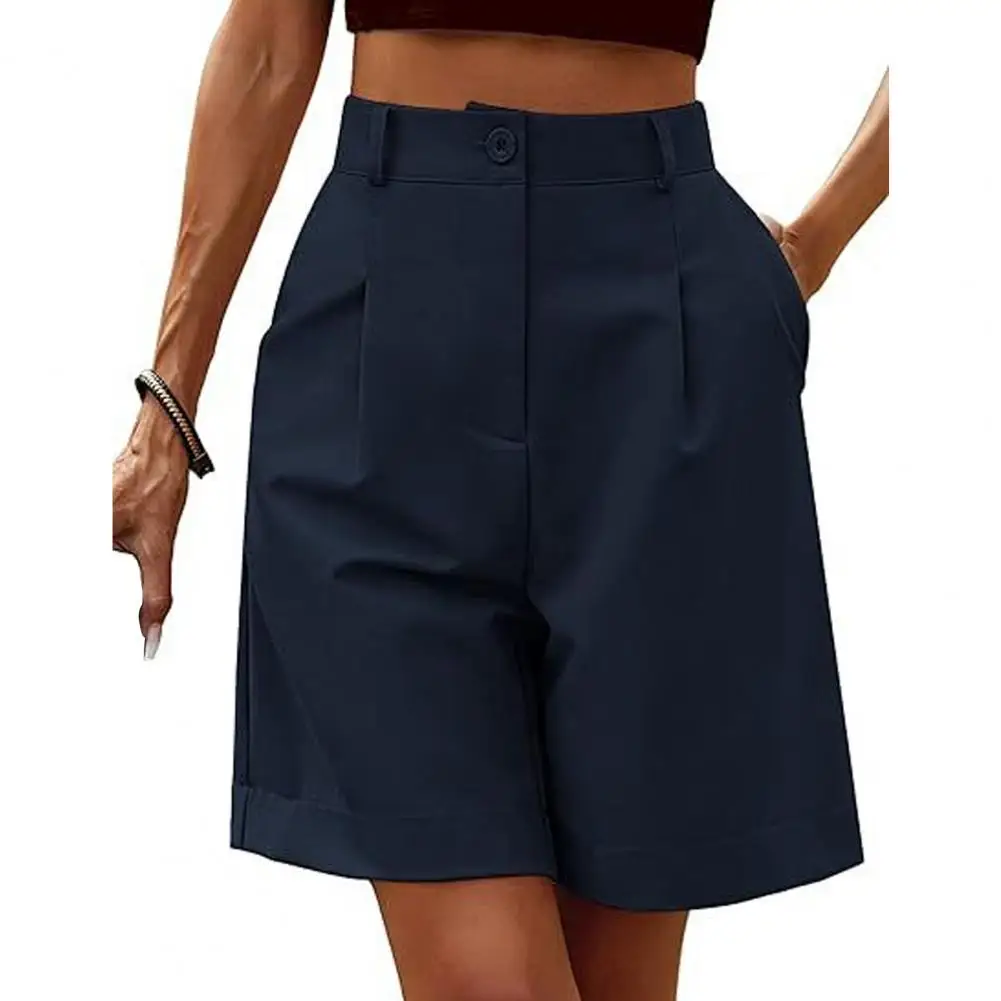 Women\'s High Waist Loose Straight Shorts, Above Knee Length, Business Shorts, Korean Wide Leg Suit Short Pants, Office, Summer