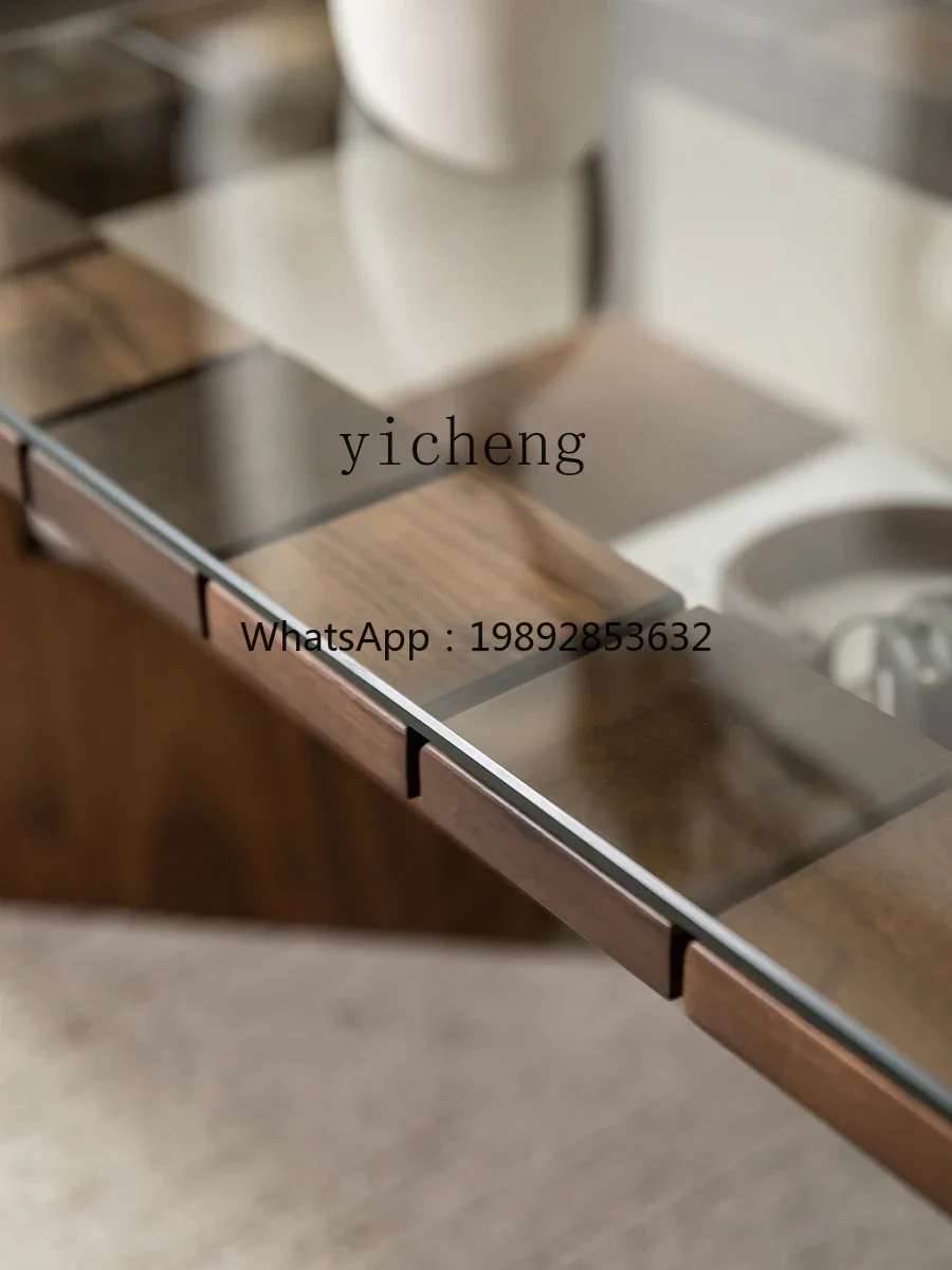 AA Black Walnut Rectangular Double-Layer Glass Coffee Table Living Room Small Tea Table