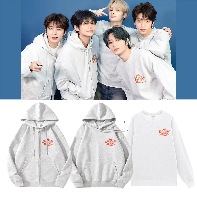 

TXT Concert DR WEEK5 Юбилей Свободный крой круглый свитшот из чистого хлопка с принтом Верхняя одежда Удобный повседневный Sle