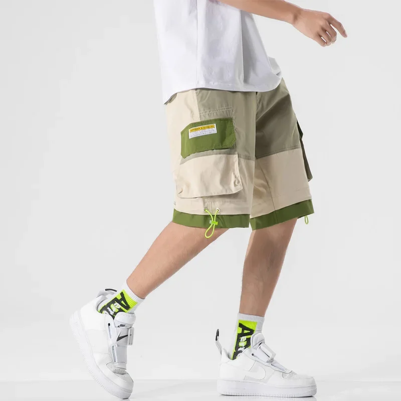 2023 Summer Men Cargo Shorts Hip Hop Harajuku Male Shorts Homme Male Bermuda Casual Patchwork Elastic Knee Length Shorts Man