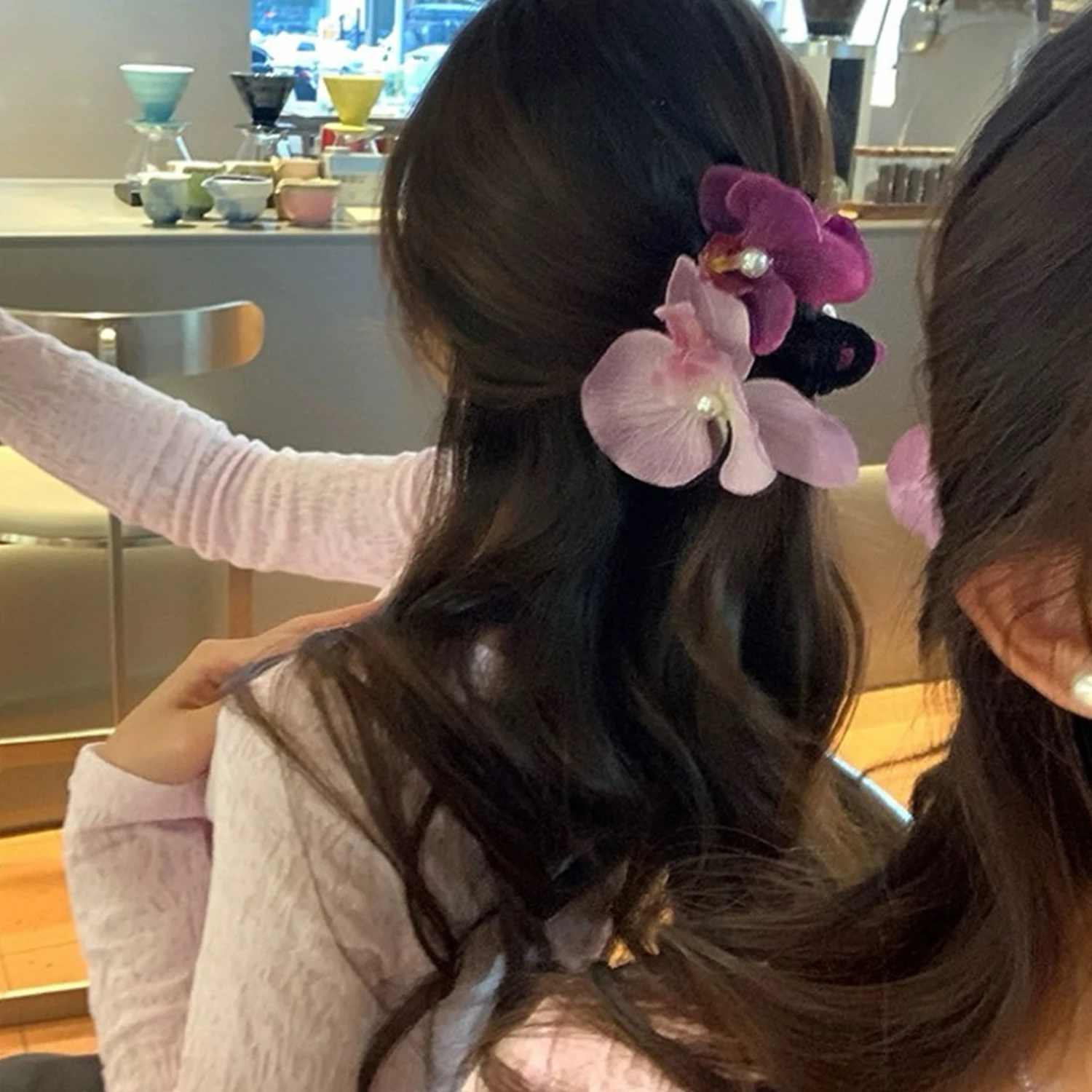 Colorful Pearl Phalaenopsis Flower Hair Clip For Women Sweet Fashion Double Side Hair Claws High-grade Hair Accessories Gifts