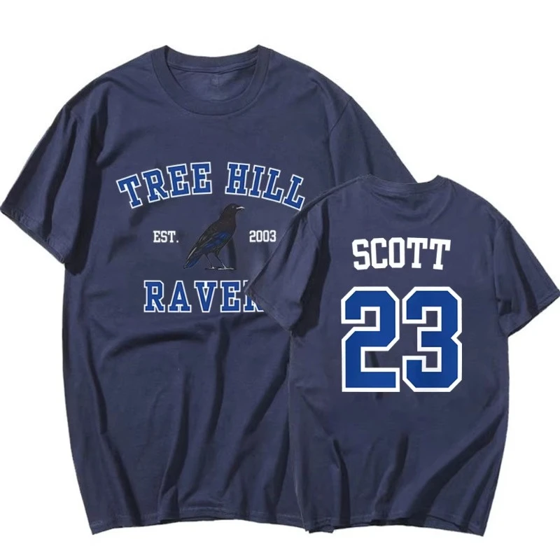 تي شيرت One Tree Hill تي شيرت TREE HILL RAVENS قميص ناثان سكوت 23 كارولينا الشمالية تي شيرت تريك قمصان تلفزيونية OTH Merch 2 قطع علوية مطبوعة جانبية