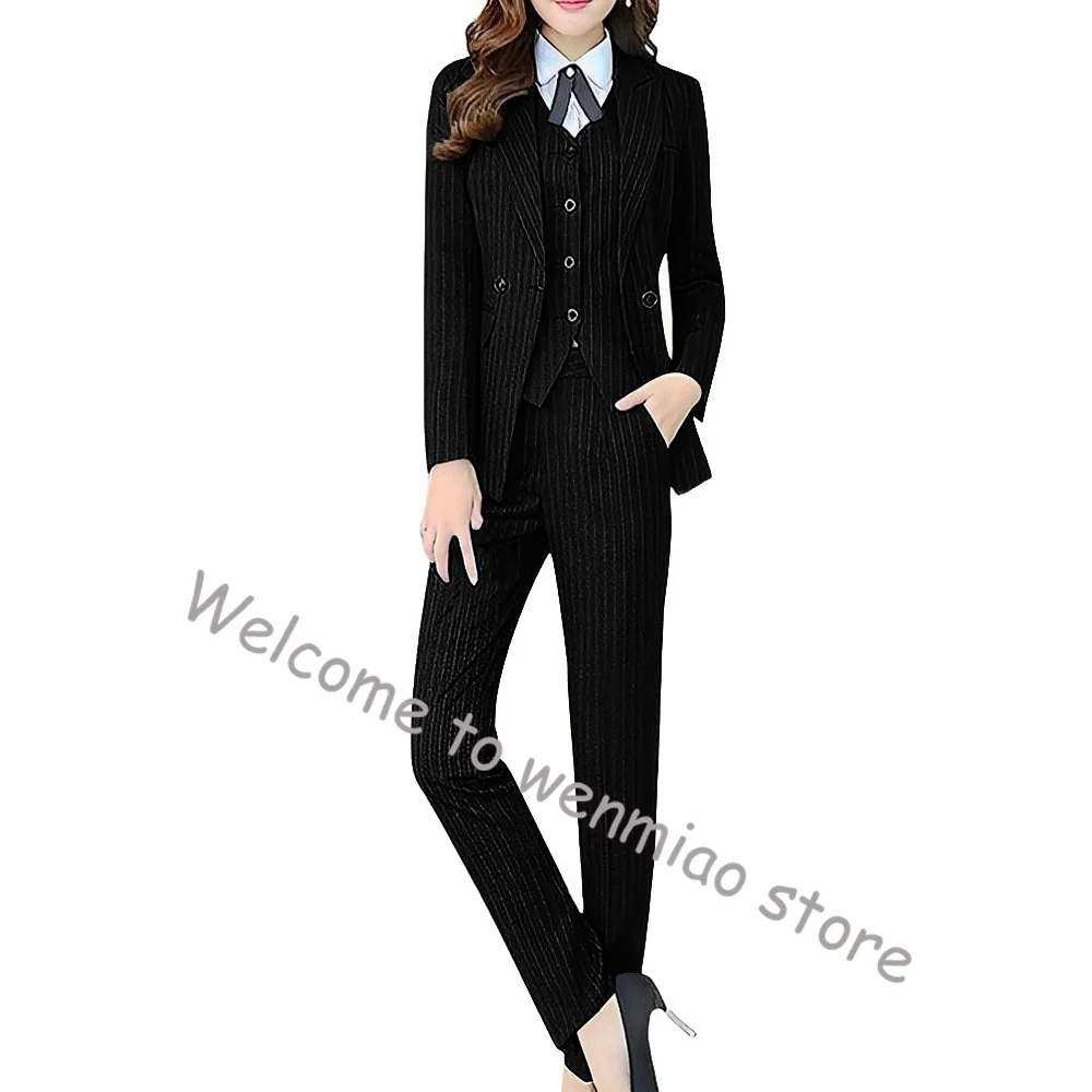 Royal Blue Striped Women's Suit 3 Piece Business Formal Workwear Office Ladies Outfit Slim Fit Design Blazer Women's