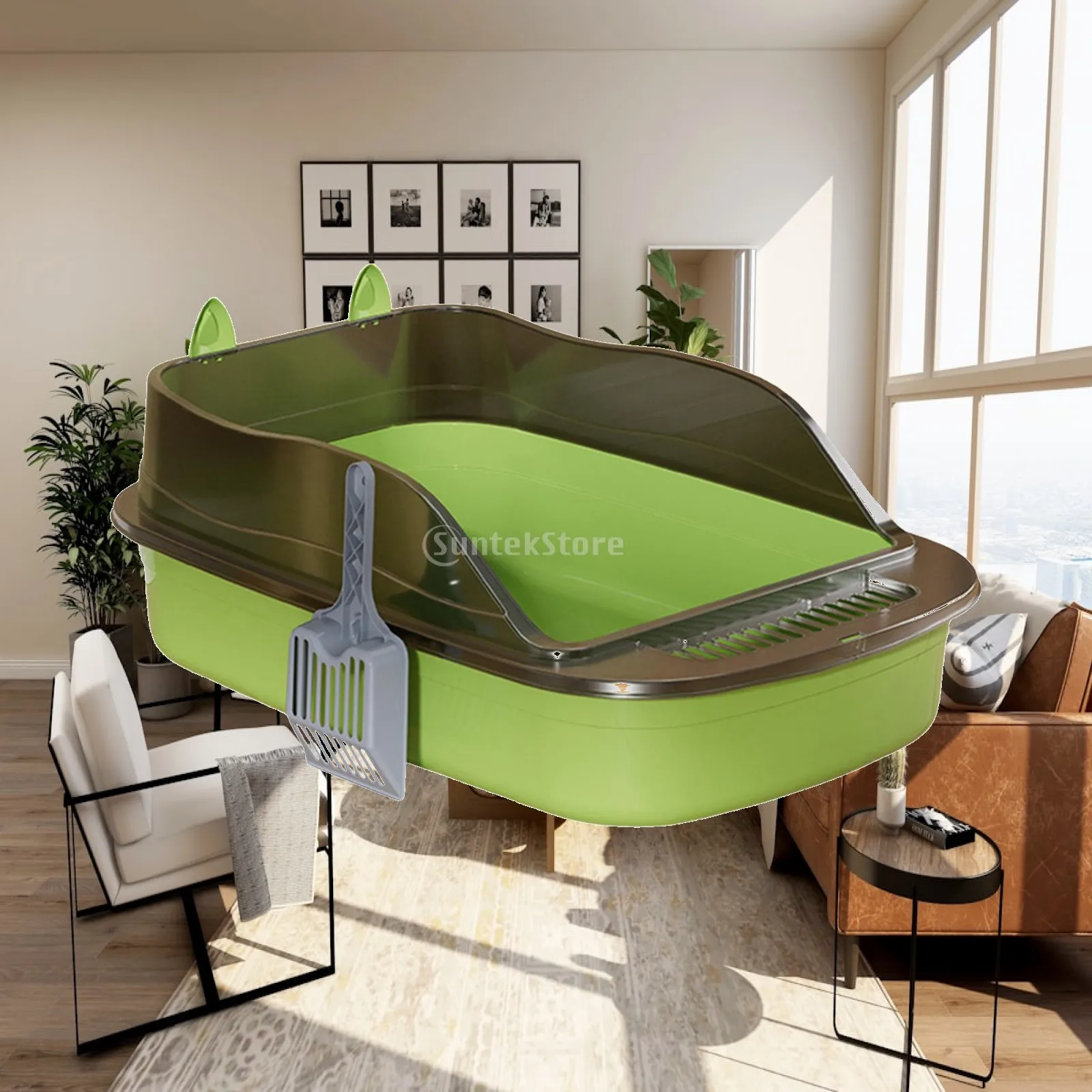 Open Top Pet Litter Box Sifting Litter Tray Portable Kitten Toilet Anti Splashing for All Kinds of Cat Litter Semi Closed