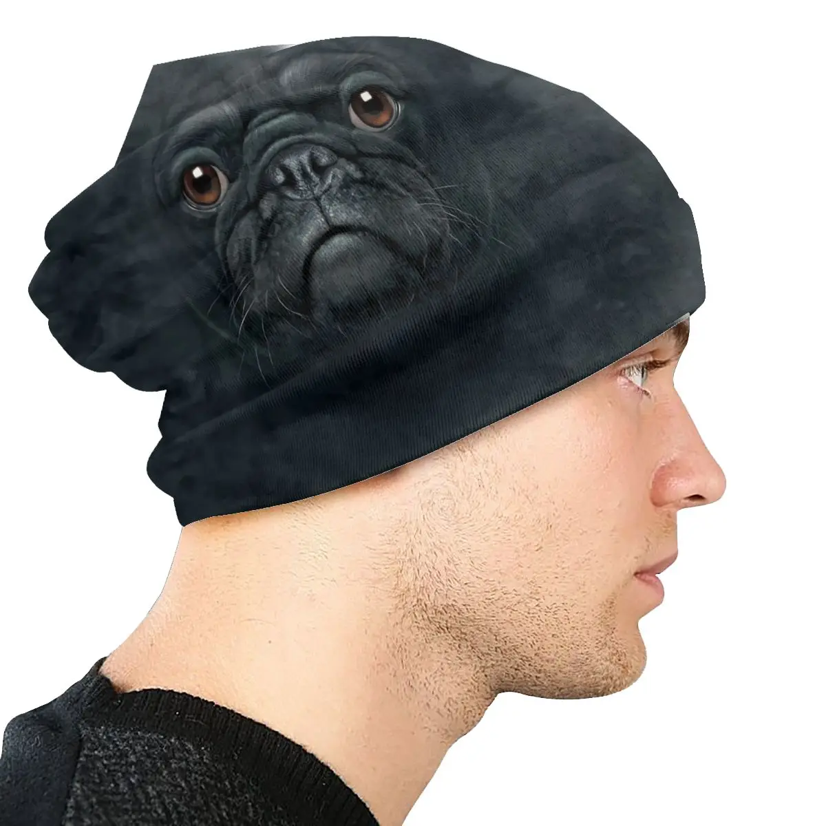 Custom Black Pug Bonnet Beanie Knitting Hat Men Women Cool Unisex Adult Animal Winter Warm Skullies Beanies Caps