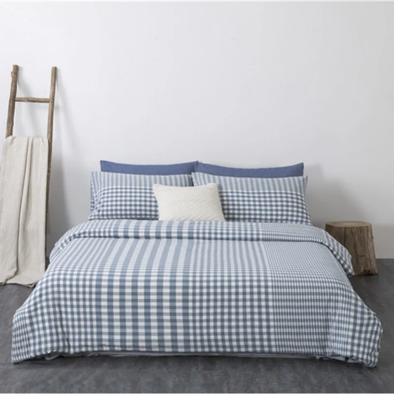 Japanese Style Muji Yarn-Dyed Washed Cotton Four- Simple Student Three-Piece Set Bedding