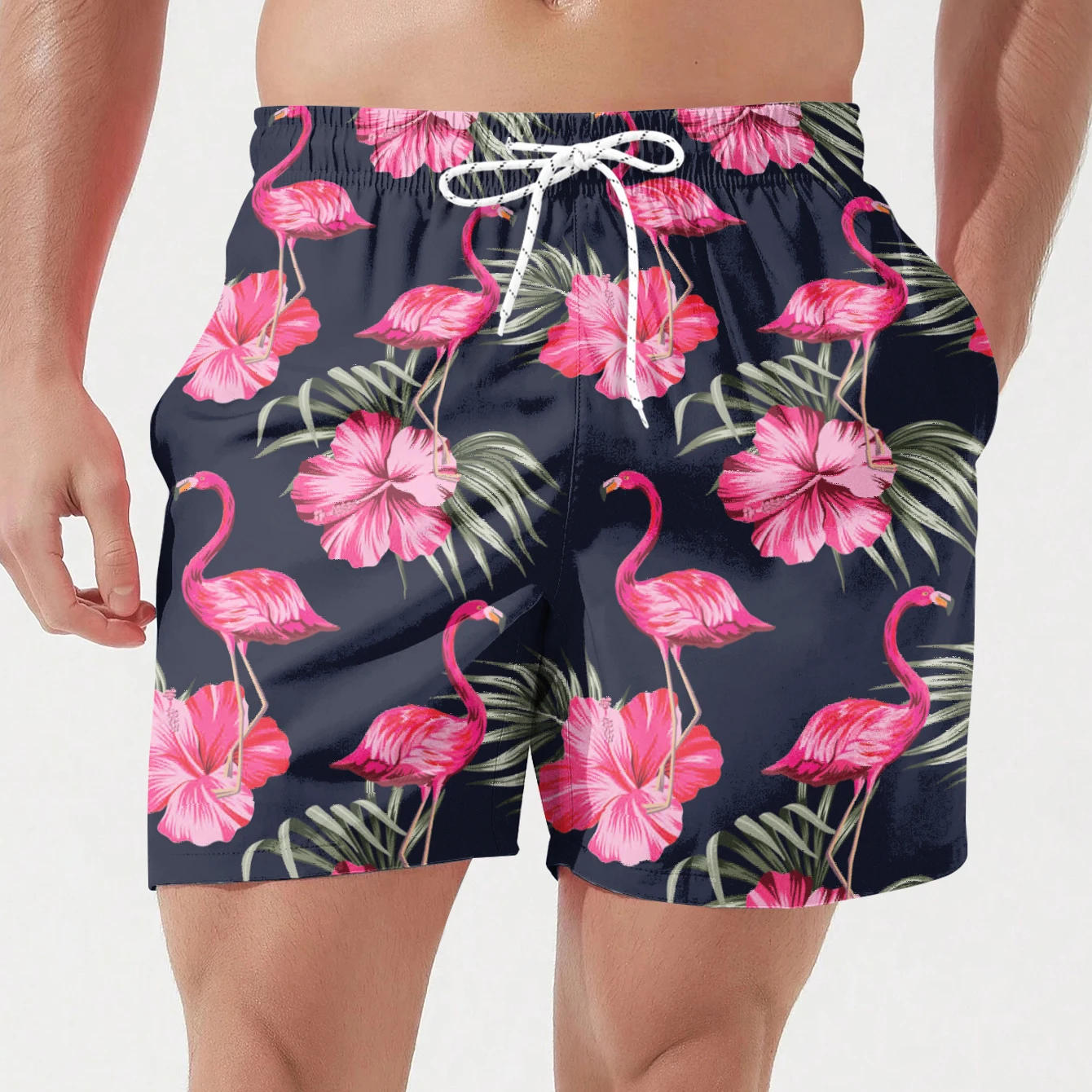 

Мужские пляжные шорты с 3D-принтом фламинго, быстросохнущая спортивная одежда для бега, повседневные шорты с карманами для спортзала, черные короткие брюки, подарок для мужчин