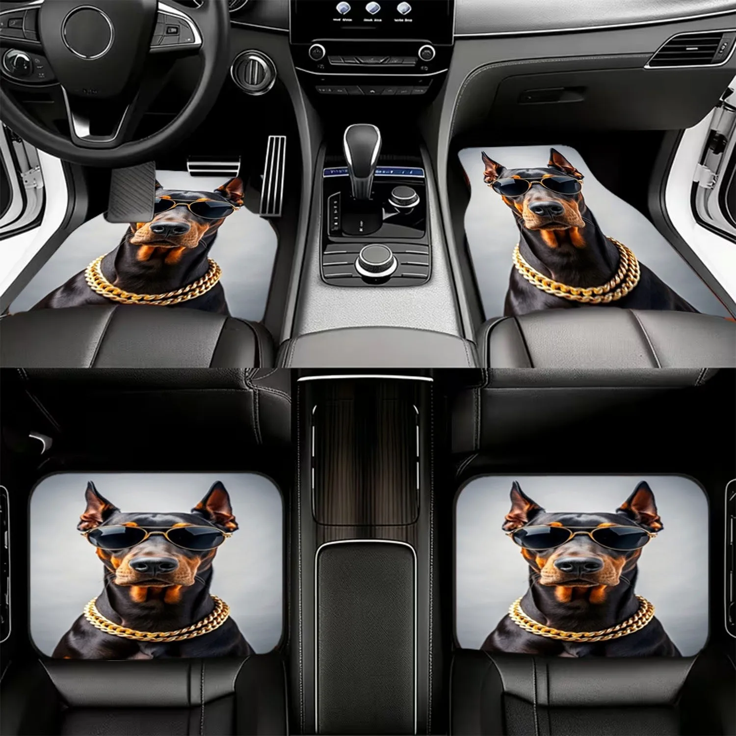 4pcs Stylish Doberman Dog Car Floor Mats, Material, Universal Fit For Car Interiors, Easy To Clean, Perfect For Car Enthusiasts,