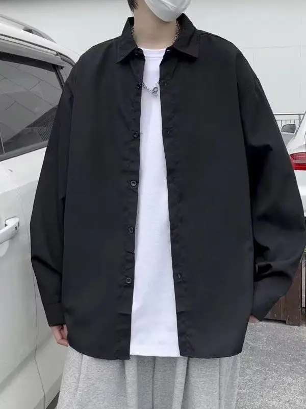 

Long Sve Loose Fit Men's irt Pure Color Autumn Sle Faionable Open Cardigan Casual Youthful Trendy Brandl Top