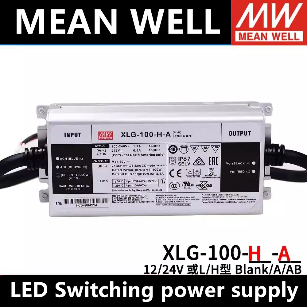 Taiwan MEAN WELL Power Supply XLG-100-12/24-A/AB L/H Type Constant Power Adjustable Current Outdoor Waterproof Belt PFC